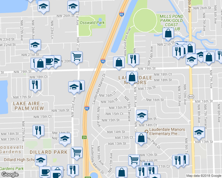 map of restaurants, bars, coffee shops, grocery stores, and more near 1643 Northwest 15th Terrace in Fort Lauderdale