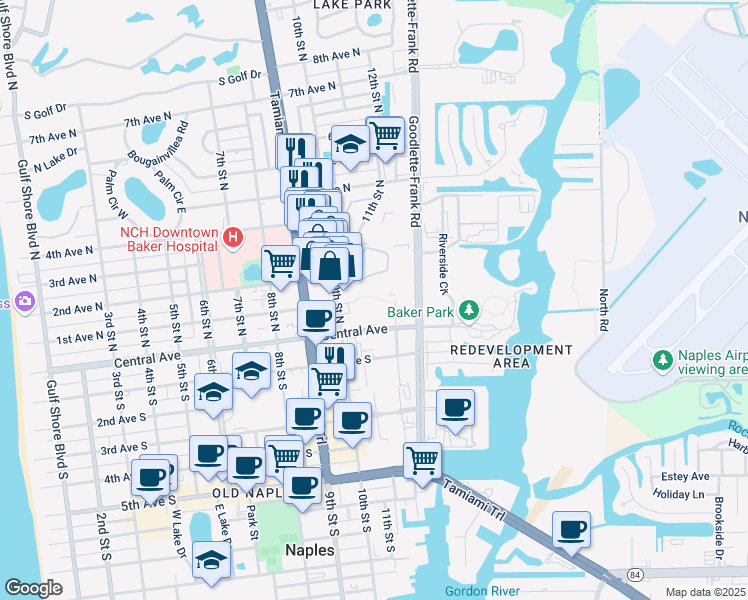 map of restaurants, bars, coffee shops, grocery stores, and more near 100 Jasmine Circle in Naples