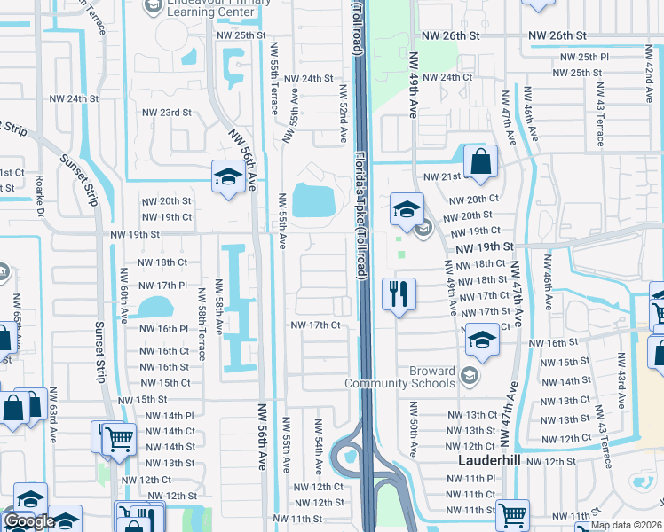 map of restaurants, bars, coffee shops, grocery stores, and more near 5217 Northwest 18th Court in Lauderhill