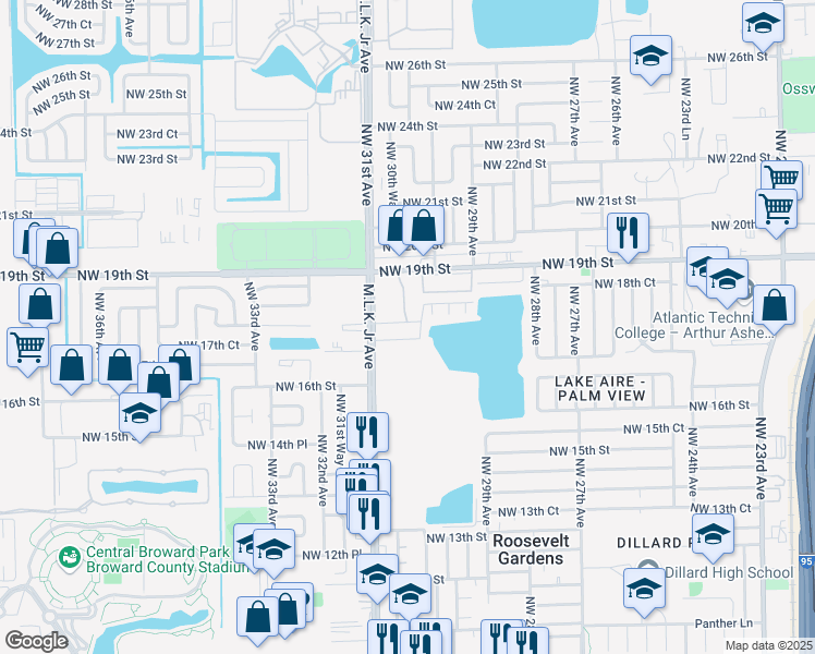 map of restaurants, bars, coffee shops, grocery stores, and more near 3000 Northwest 19th Street in Fort Lauderdale