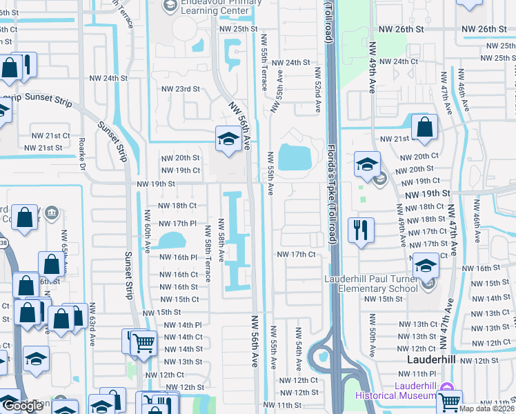 map of restaurants, bars, coffee shops, grocery stores, and more near 1886 Northwest 56th Avenue in Lauderhill