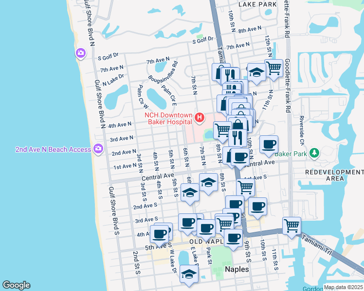 map of restaurants, bars, coffee shops, grocery stores, and more near 531 2nd Avenue North in Naples