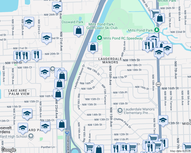 map of restaurants, bars, coffee shops, grocery stores, and more near 1715 Northwest 18th Street in Fort Lauderdale