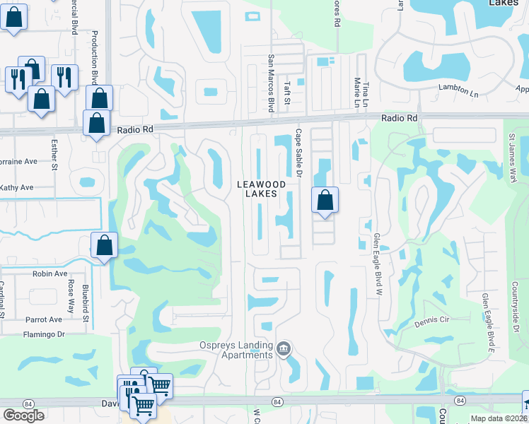 map of restaurants, bars, coffee shops, grocery stores, and more near 406 Leawood Circle in Naples