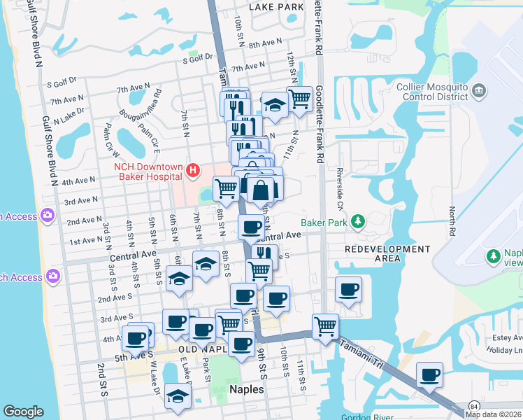 map of restaurants, bars, coffee shops, grocery stores, and more near 968 2nd Avenue North in Naples