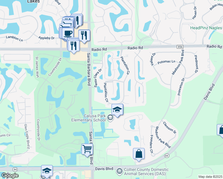 map of restaurants, bars, coffee shops, grocery stores, and more near 208 Furse Lakes Circle in Naples