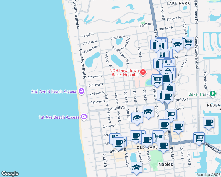 map of restaurants, bars, coffee shops, grocery stores, and more near 316 3rd Avenue North in Naples