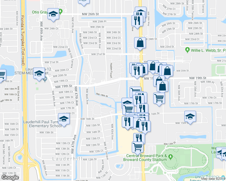 map of restaurants, bars, coffee shops, grocery stores, and more near 1891 Northwest 42nd Terrace in Lauderhill