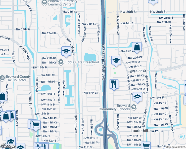 map of restaurants, bars, coffee shops, grocery stores, and more near 5227 Northwest 18th Place in Lauderhill