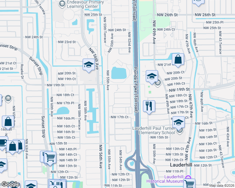 map of restaurants, bars, coffee shops, grocery stores, and more near 5227 Northwest 18th Place in Lauderhill
