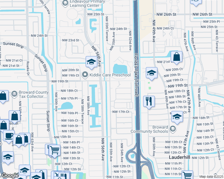 map of restaurants, bars, coffee shops, grocery stores, and more near 1864 Northwest 55th Avenue in Lauderhill