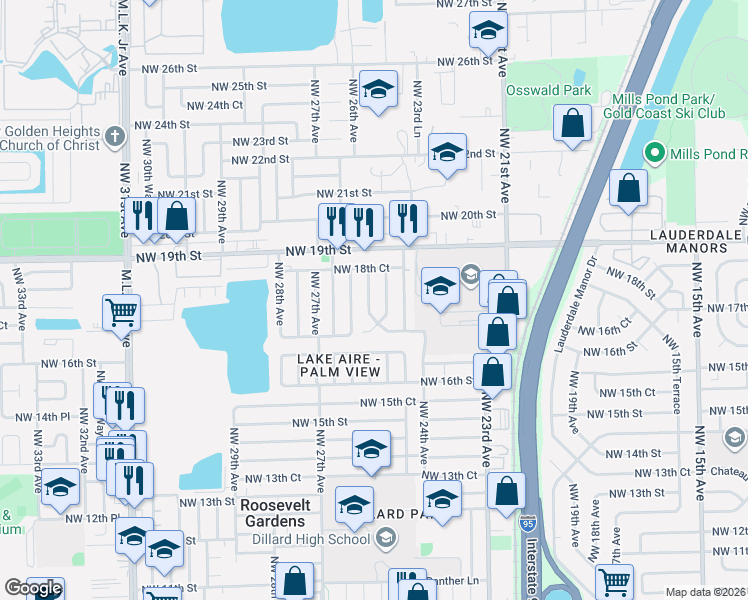 map of restaurants, bars, coffee shops, grocery stores, and more near 1804 Northwest 25th Terrace in Fort Lauderdale