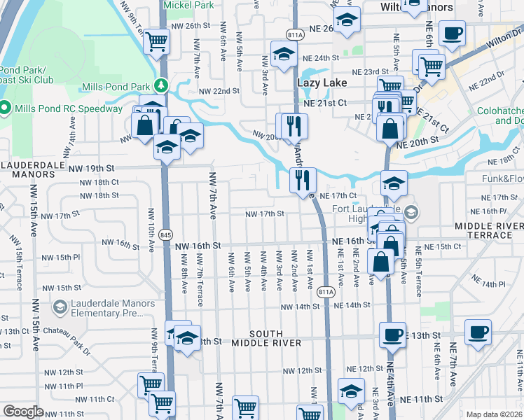 map of restaurants, bars, coffee shops, grocery stores, and more near 1733 Northwest 3rd Avenue in Plantation