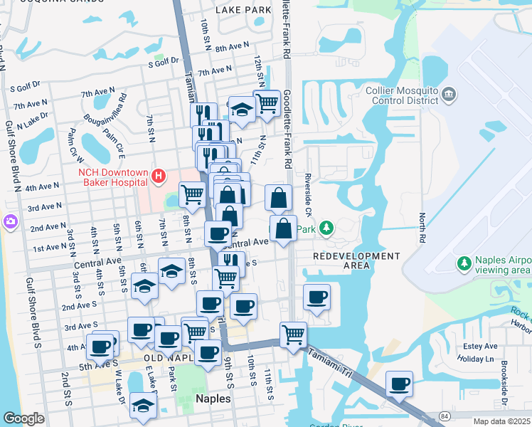 map of restaurants, bars, coffee shops, grocery stores, and more near 275 Goodlette-Frank Road in Naples