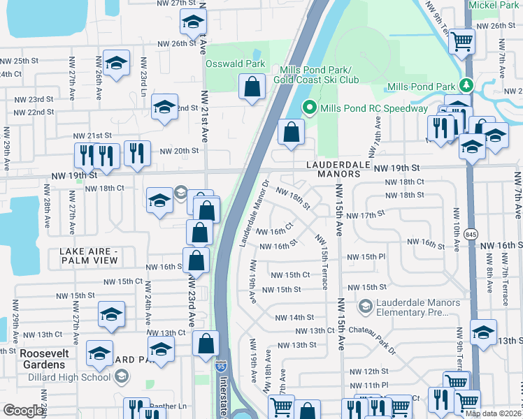 map of restaurants, bars, coffee shops, grocery stores, and more near 1834 Lauderdale Manor Drive in Fort Lauderdale