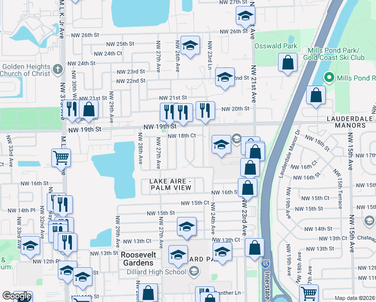 map of restaurants, bars, coffee shops, grocery stores, and more near 1804 Northwest 25th Terrace in Fort Lauderdale