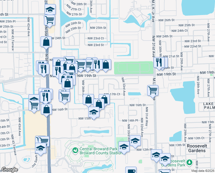 map of restaurants, bars, coffee shops, grocery stores, and more near 1841 Northwest 34th Terrace in Fort Lauderdale