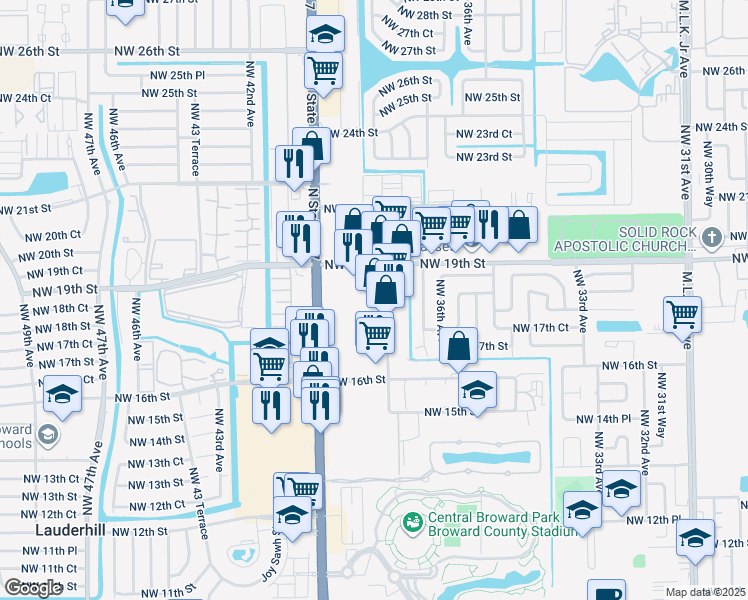 map of restaurants, bars, coffee shops, grocery stores, and more near 1823 Northwest 38th Avenue in Fort Lauderdale