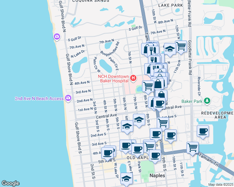 map of restaurants, bars, coffee shops, grocery stores, and more near 531 2nd Avenue North in Naples