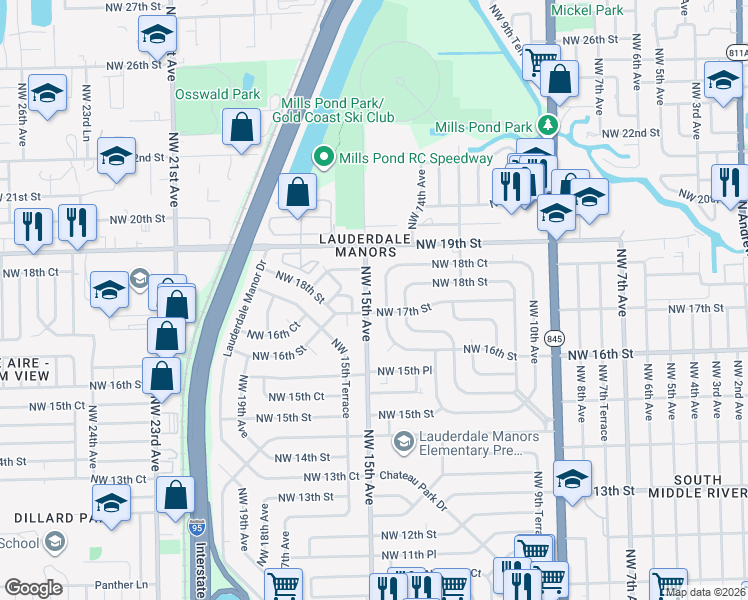 map of restaurants, bars, coffee shops, grocery stores, and more near 1712 Northwest 14th Avenue in Fort Lauderdale