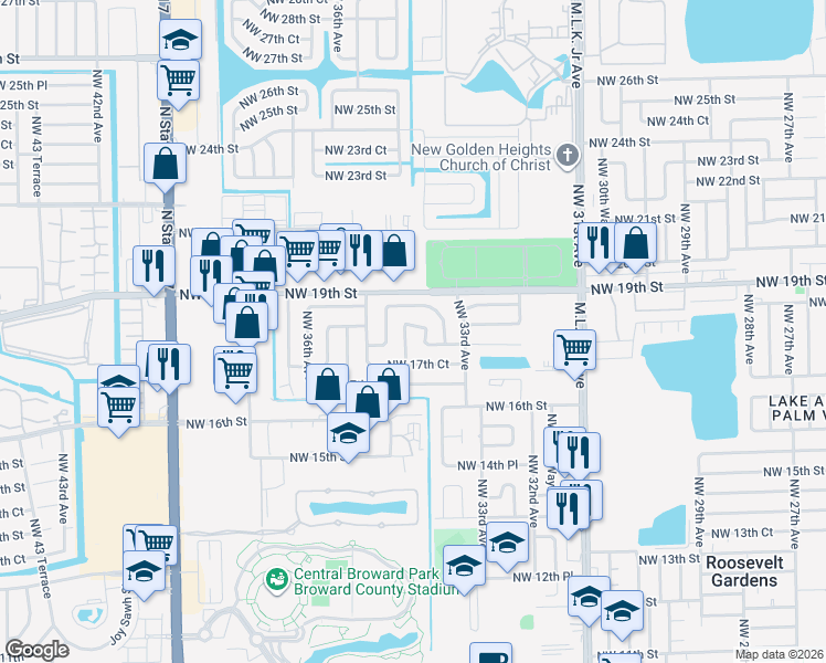map of restaurants, bars, coffee shops, grocery stores, and more near 1830 Northwest 33rd Way in Fort Lauderdale