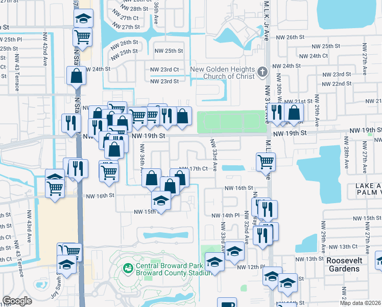 map of restaurants, bars, coffee shops, grocery stores, and more near 1830 Northwest 33rd Way in Fort Lauderdale