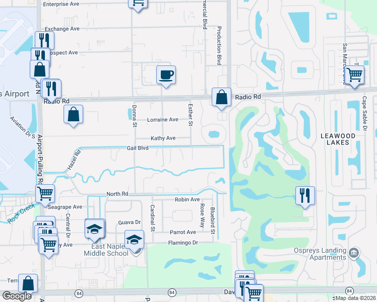 map of restaurants, bars, coffee shops, grocery stores, and more near 4520 Gail Boulevard in Naples