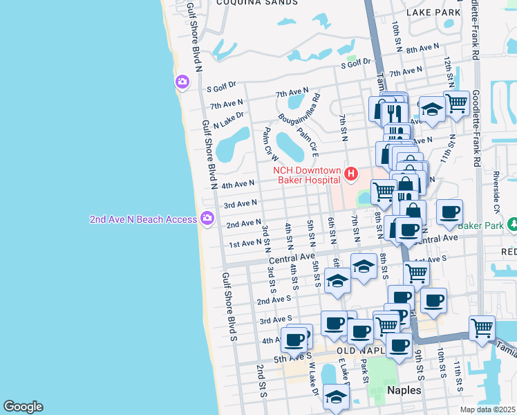 map of restaurants, bars, coffee shops, grocery stores, and more near 316 3rd Avenue North in Naples