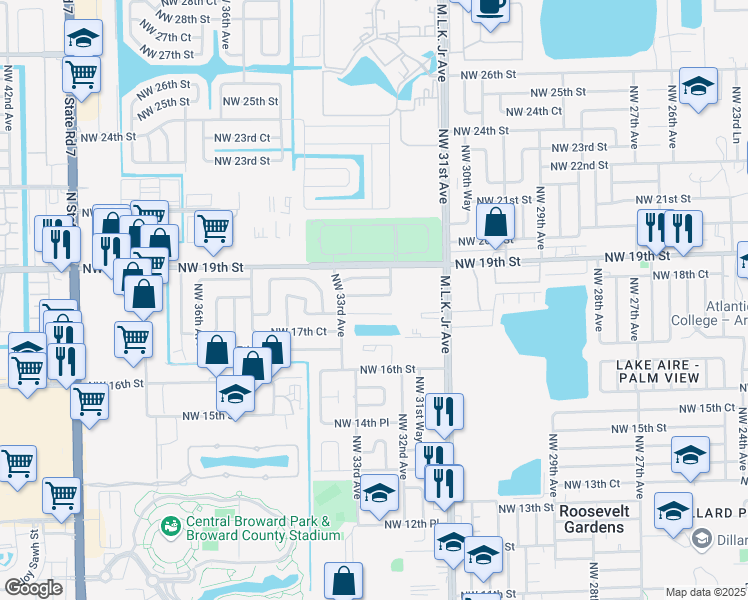 map of restaurants, bars, coffee shops, grocery stores, and more near 3240 Northwest 18th Court in Fort Lauderdale