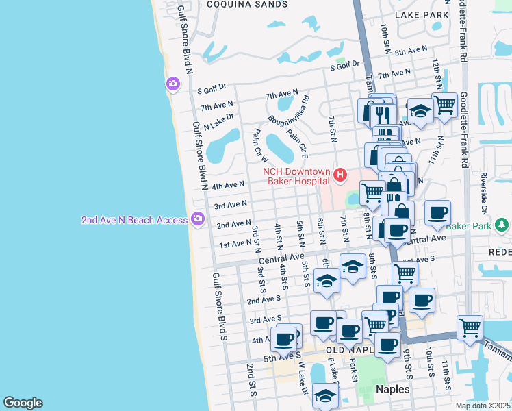 map of restaurants, bars, coffee shops, grocery stores, and more near 316 3rd Avenue North in Naples