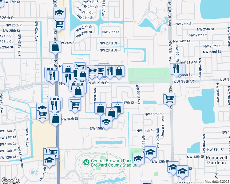 map of restaurants, bars, coffee shops, grocery stores, and more near 1841 Northwest 34th Terrace in Fort Lauderdale