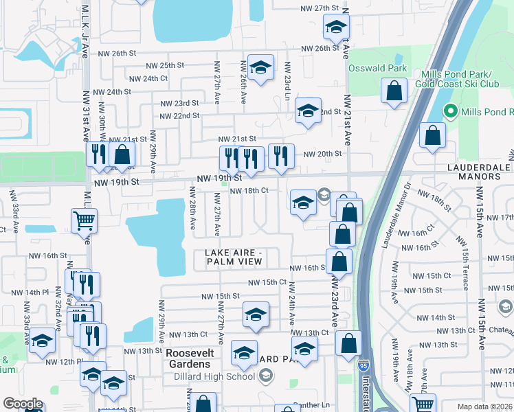 map of restaurants, bars, coffee shops, grocery stores, and more near 1804 Northwest 25th Terrace in Fort Lauderdale