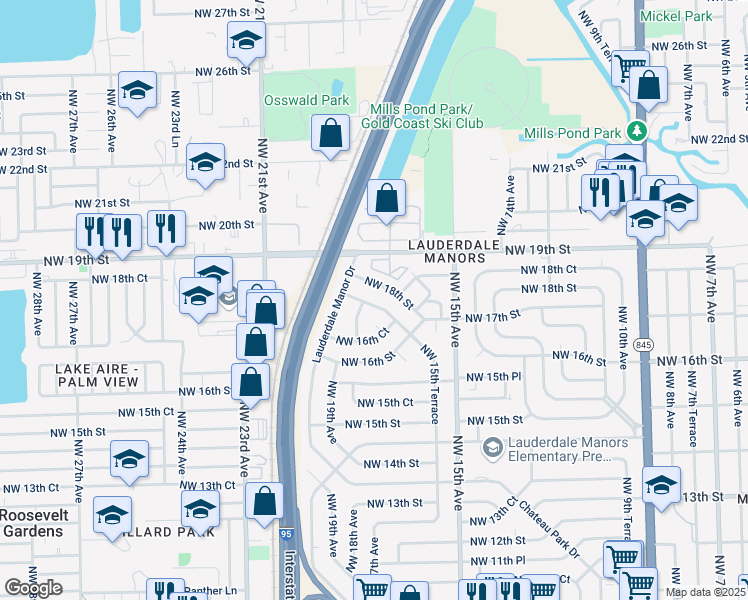 map of restaurants, bars, coffee shops, grocery stores, and more near 1643 Northwest 15th Terrace in Fort Lauderdale
