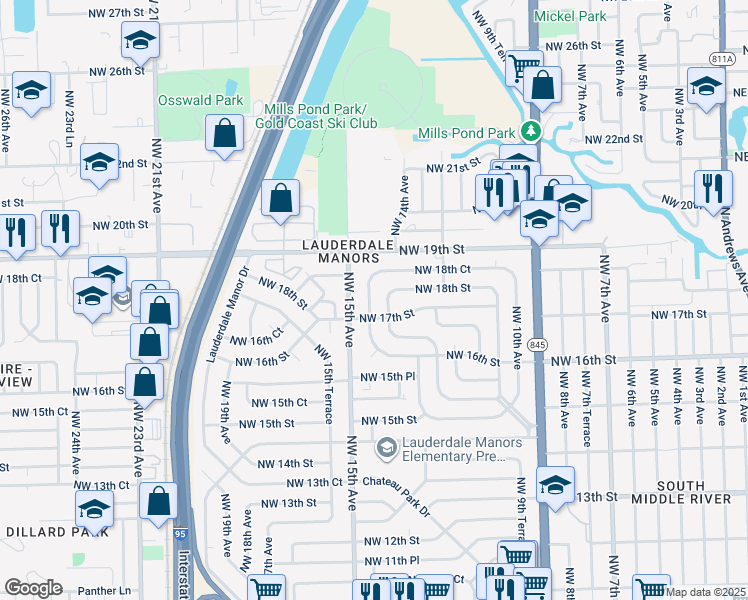 map of restaurants, bars, coffee shops, grocery stores, and more near 1712 Northwest 14th Avenue in Fort Lauderdale
