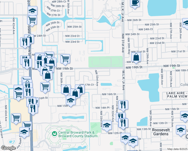 map of restaurants, bars, coffee shops, grocery stores, and more near 1830 Northwest 33rd Terrace in Fort Lauderdale