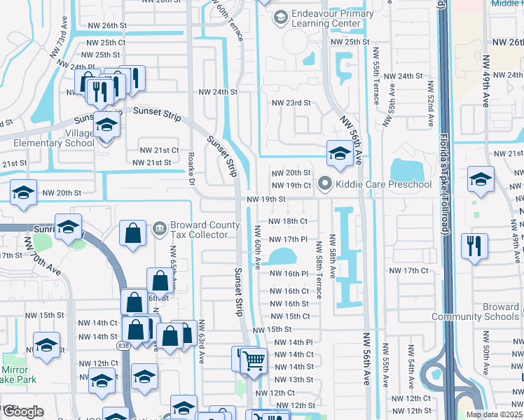 map of restaurants, bars, coffee shops, grocery stores, and more near 1861 Northwest 59th Way in Sunrise
