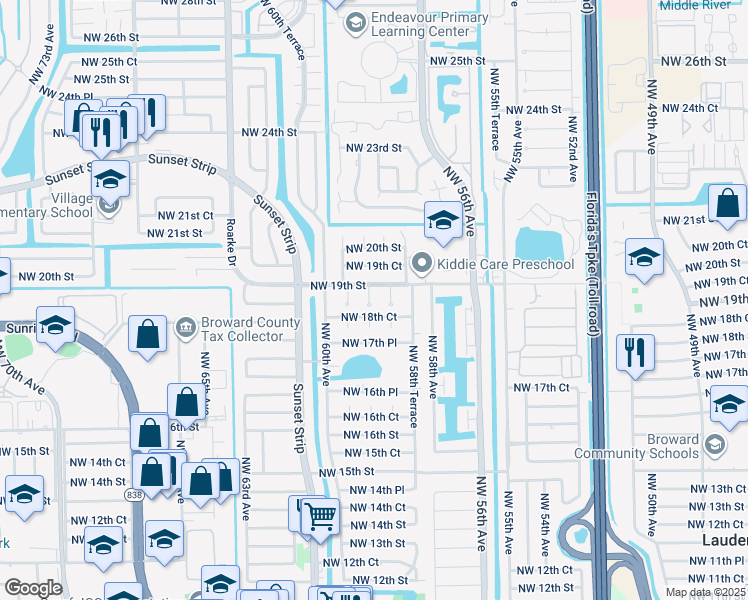 map of restaurants, bars, coffee shops, grocery stores, and more near 1870 Northwest 59th Terrace in Sunrise
