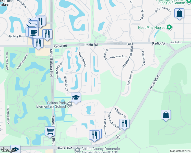 map of restaurants, bars, coffee shops, grocery stores, and more near 233 Sabal Lake Drive in Naples