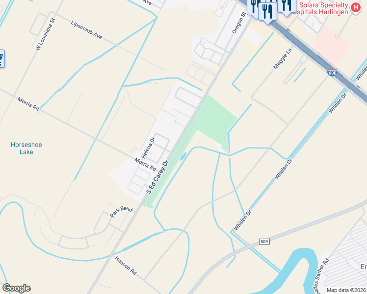 map of restaurants, bars, coffee shops, grocery stores, and more near 1116 Fairway Lane in Harlingen