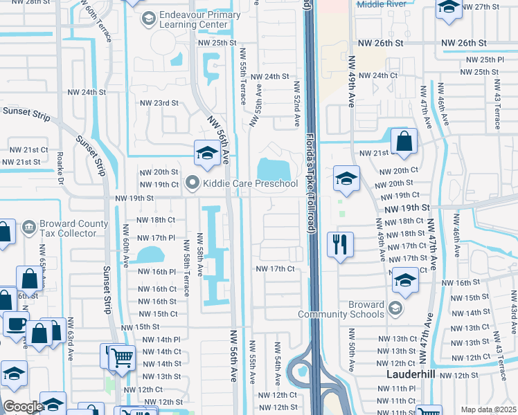 map of restaurants, bars, coffee shops, grocery stores, and more near 5440-5456 Northwest 19th Street in Lauderhill