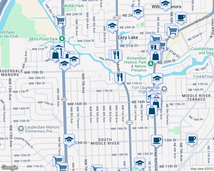 map of restaurants, bars, coffee shops, grocery stores, and more near 1733 Northwest 3rd Avenue in Plantation