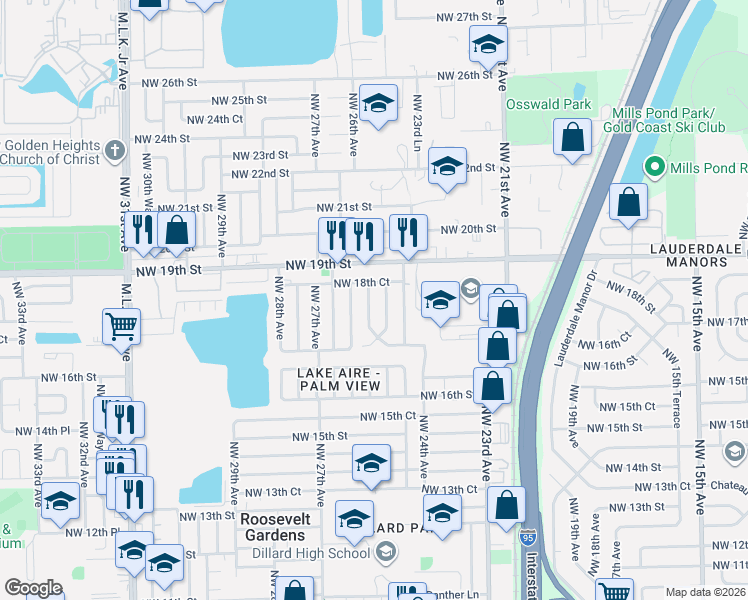 map of restaurants, bars, coffee shops, grocery stores, and more near 1804 Northwest 25th Terrace in Fort Lauderdale