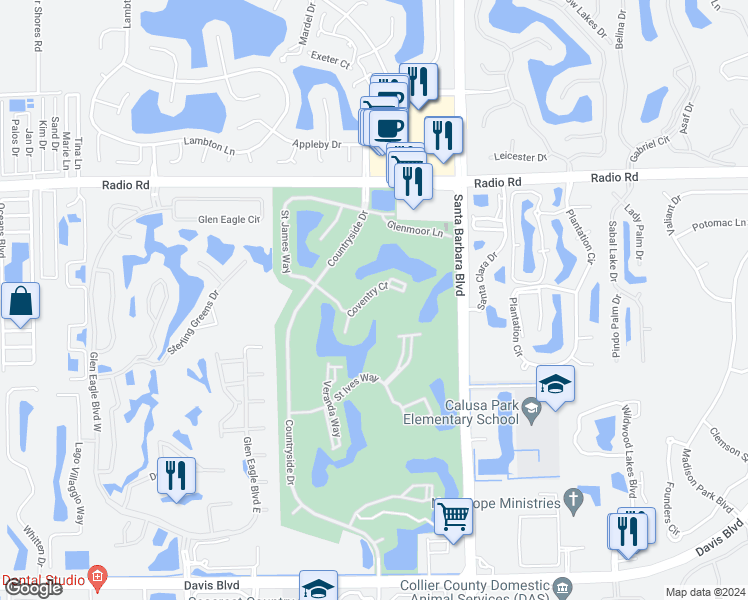 map of restaurants, bars, coffee shops, grocery stores, and more near 7260 Coventry Court in Naples