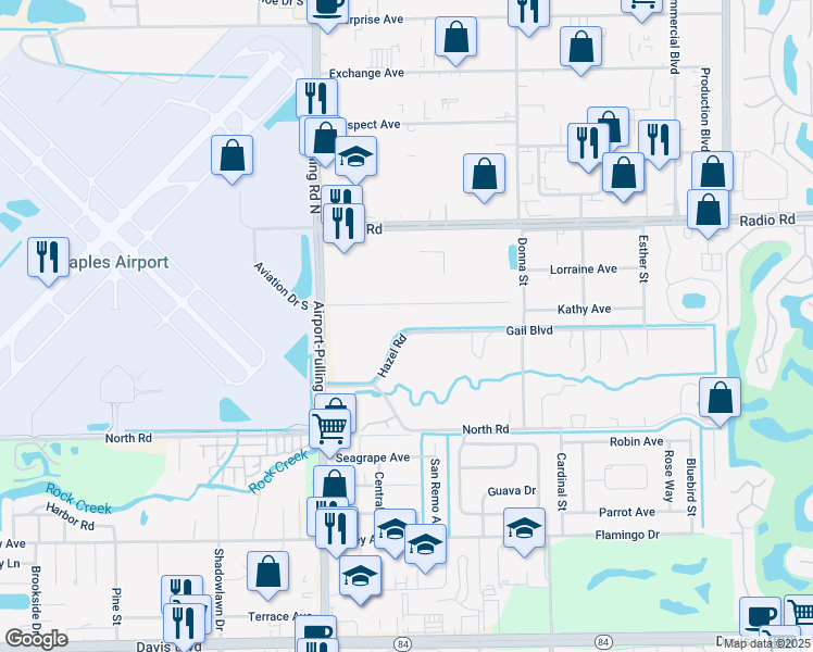map of restaurants, bars, coffee shops, grocery stores, and more near 3440 Hazel Road in Naples