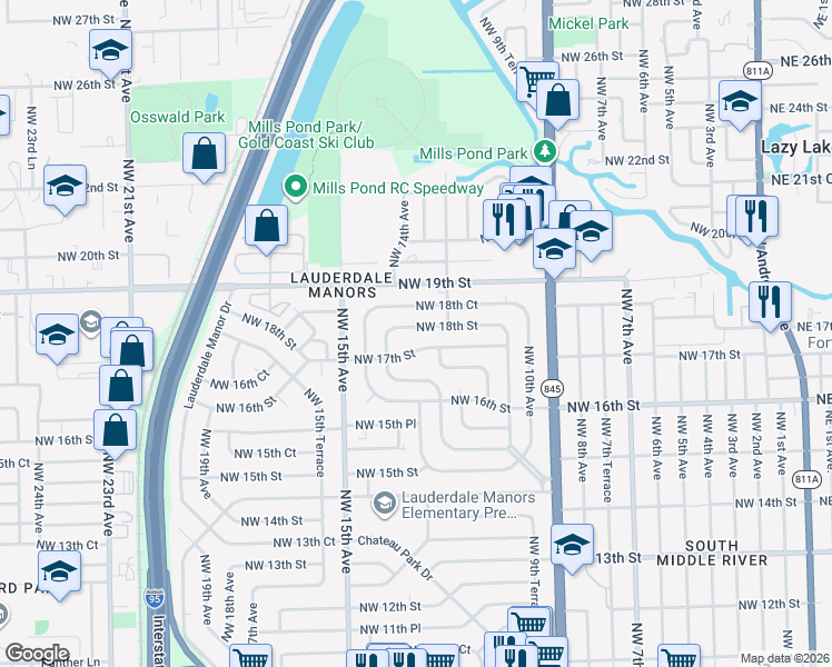 map of restaurants, bars, coffee shops, grocery stores, and more near 1236 Northwest 18th Street in Fort Lauderdale