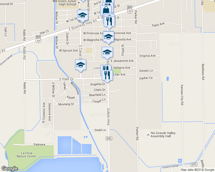 map of restaurants, bars, coffee shops, grocery stores, and more near 2008 South Main Street in La Feria