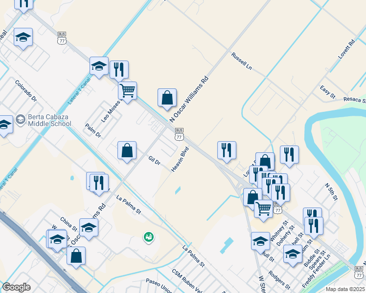 map of restaurants, bars, coffee shops, grocery stores, and more near 1337 U.S. 77 Business in San Benito