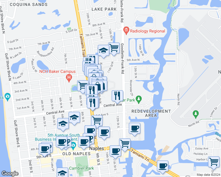 map of restaurants, bars, coffee shops, grocery stores, and more near 101 Jasmine Circle in Naples