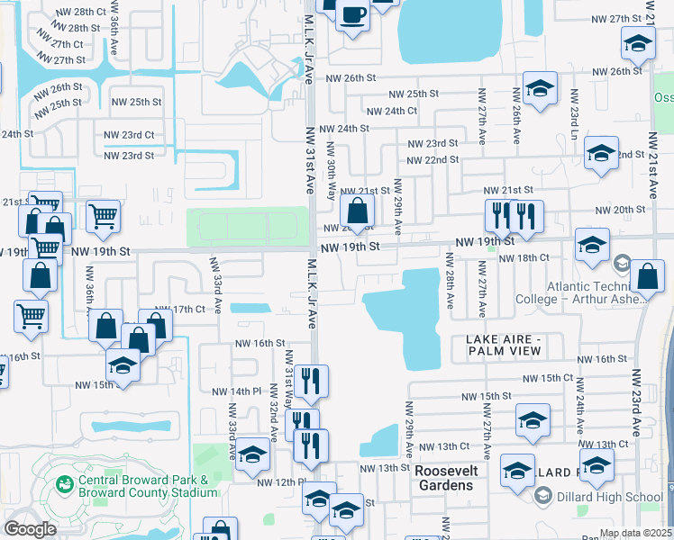 map of restaurants, bars, coffee shops, grocery stores, and more near 3000 Northwest 19th Street in Fort Lauderdale
