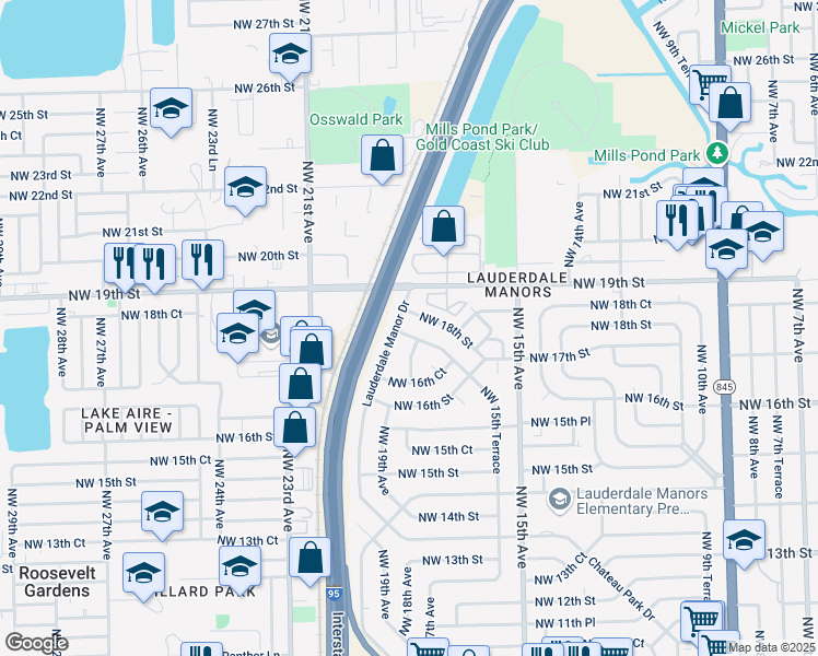 map of restaurants, bars, coffee shops, grocery stores, and more near 1643 Northwest 15th Terrace in Fort Lauderdale